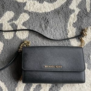 Michael Kors texture crossbody bag, black with gold accents